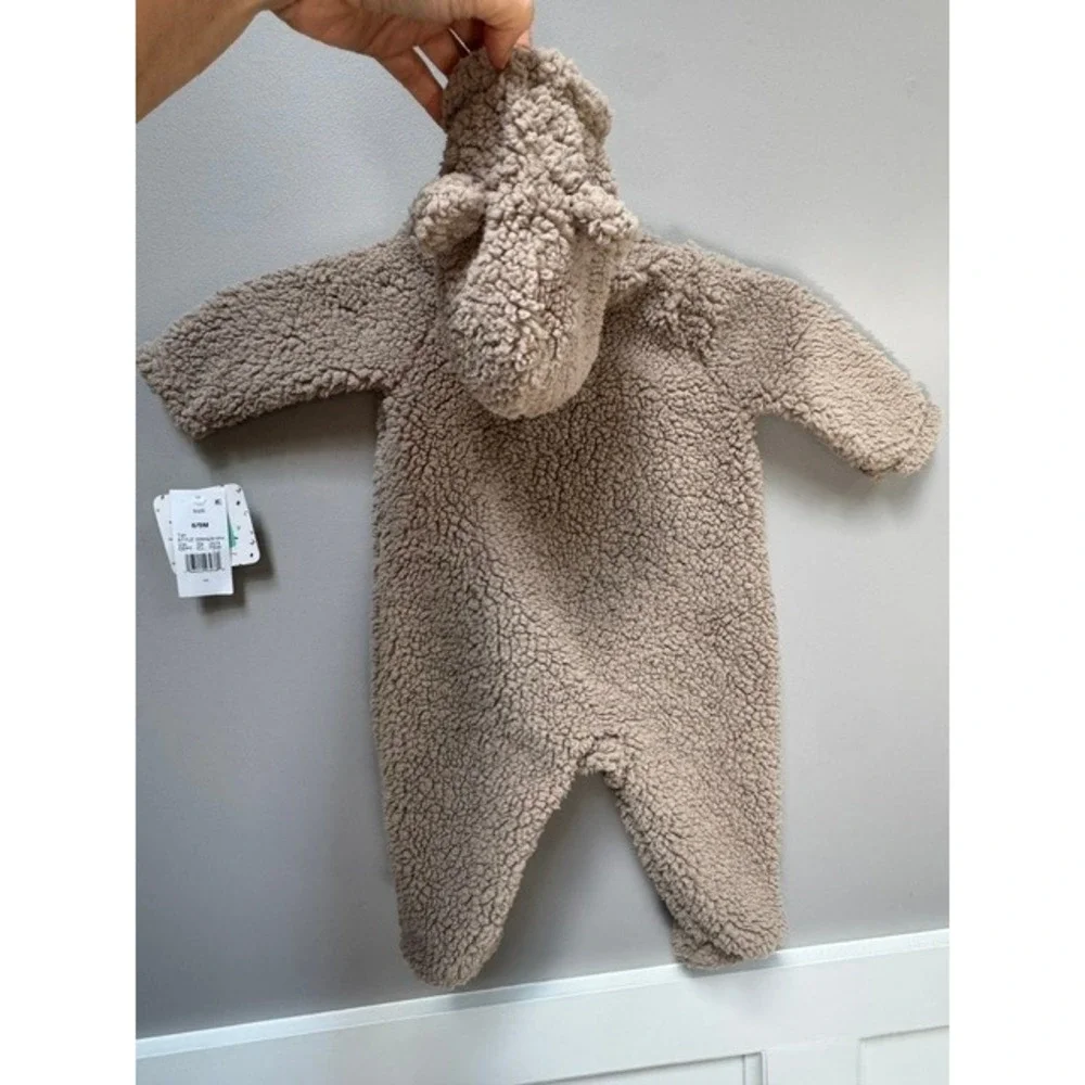 NWT Disney Baby Winnie the Pooh‎ Sherpa Fleece Pram Suit Tan Hooded Footed 6-9M